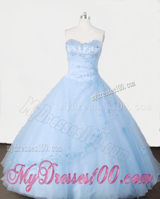 Light Blue A-line Quiceanera Dress with Appliques and Beading